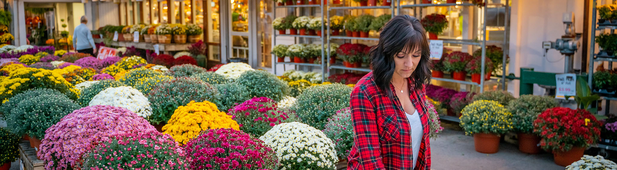 Woman shopping for flowers at an open market