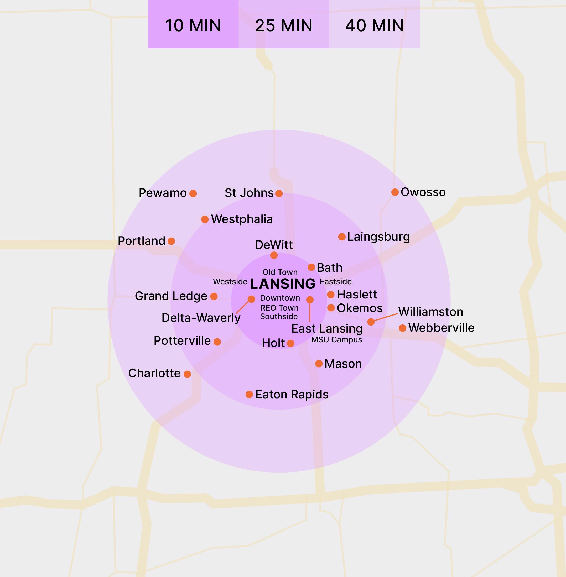 Map of the Lansing area