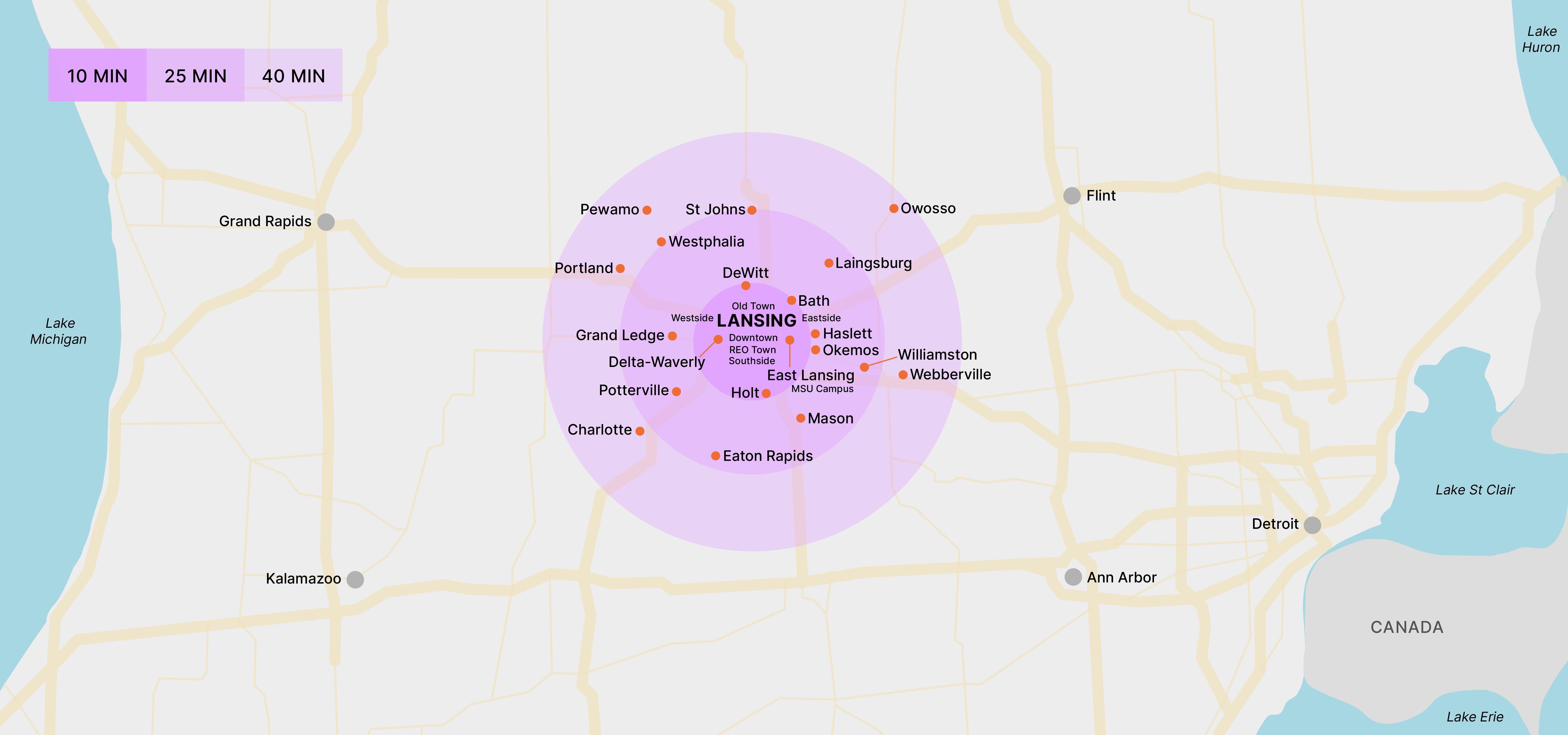 Map of the Lansing area