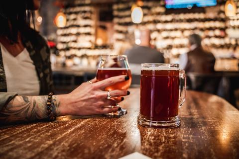 Pint of beer on a bar